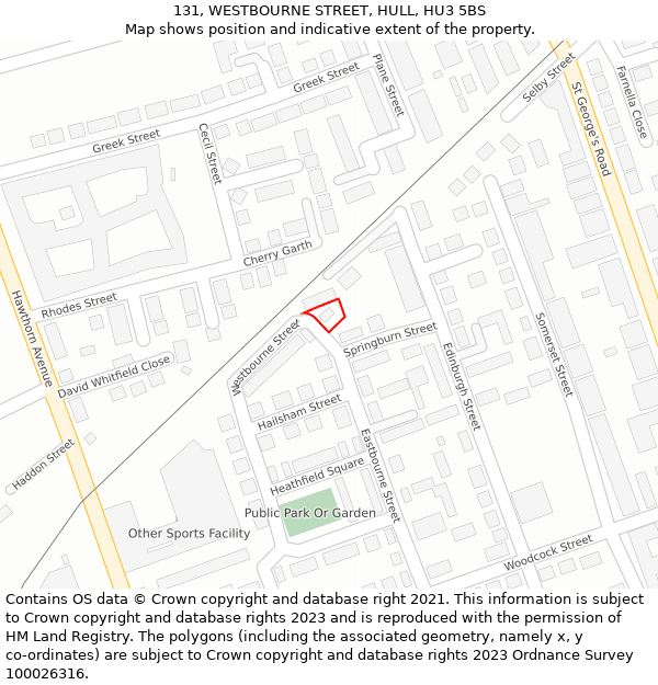 131, WESTBOURNE STREET, HULL, HU3 5BS: Location map and indicative extent of plot