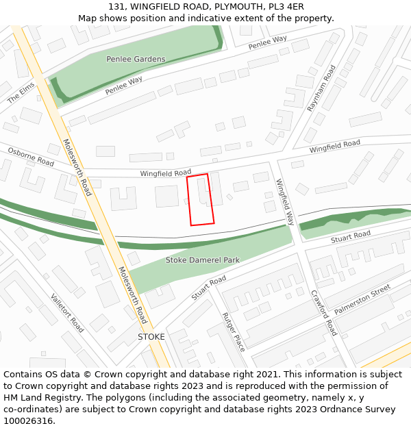 131, WINGFIELD ROAD, PLYMOUTH, PL3 4ER: Location map and indicative extent of plot