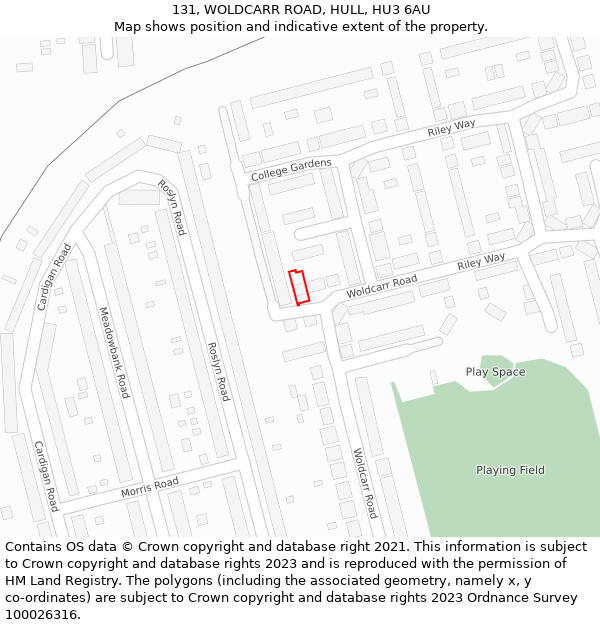 131, WOLDCARR ROAD, HULL, HU3 6AU: Location map and indicative extent of plot