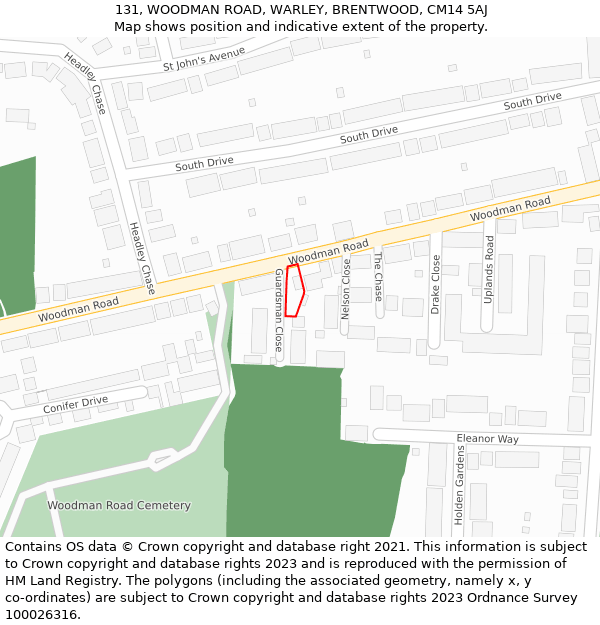 131, WOODMAN ROAD, WARLEY, BRENTWOOD, CM14 5AJ: Location map and indicative extent of plot
