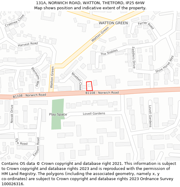 131A, NORWICH ROAD, WATTON, THETFORD, IP25 6HW: Location map and indicative extent of plot