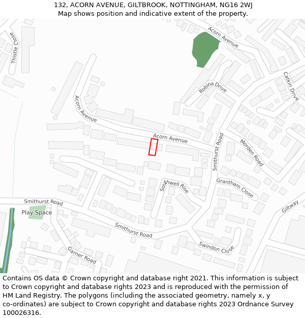 132, ACORN AVENUE, GILTBROOK, NOTTINGHAM, NG16 2WJ: Location map and indicative extent of plot