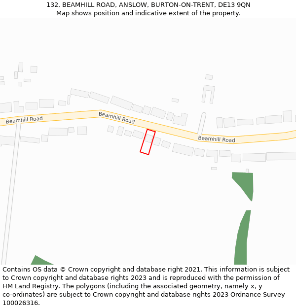 132, BEAMHILL ROAD, ANSLOW, BURTON-ON-TRENT, DE13 9QN: Location map and indicative extent of plot