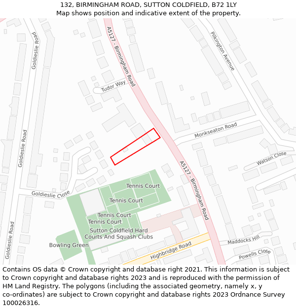 132, BIRMINGHAM ROAD, SUTTON COLDFIELD, B72 1LY: Location map and indicative extent of plot