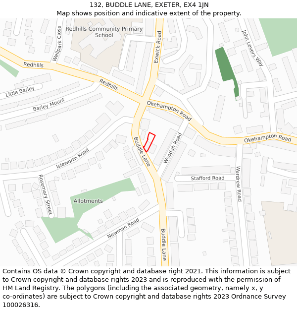 132, BUDDLE LANE, EXETER, EX4 1JN: Location map and indicative extent of plot