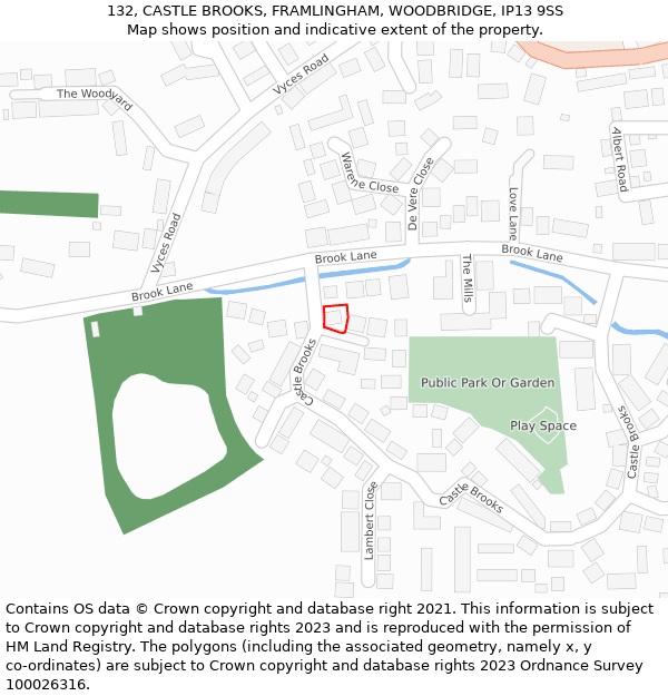 132, CASTLE BROOKS, FRAMLINGHAM, WOODBRIDGE, IP13 9SS: Location map and indicative extent of plot
