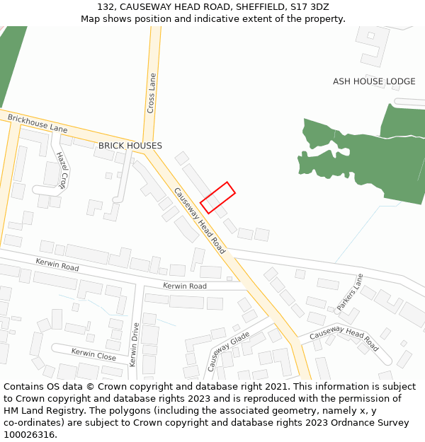 132, CAUSEWAY HEAD ROAD, SHEFFIELD, S17 3DZ: Location map and indicative extent of plot