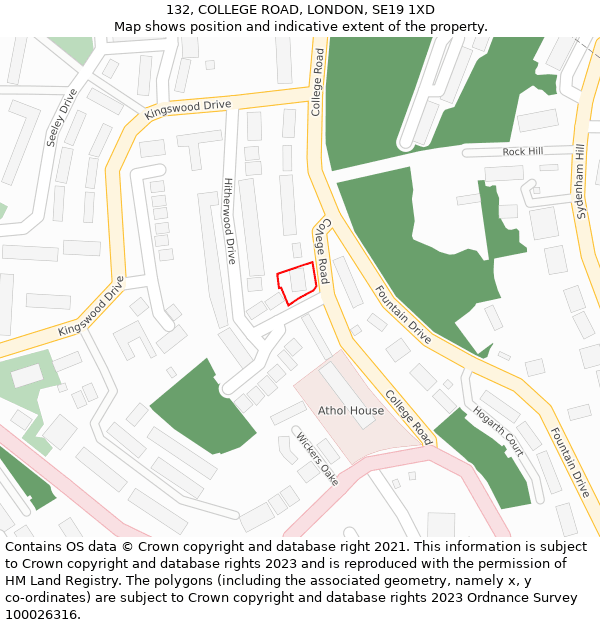 132, COLLEGE ROAD, LONDON, SE19 1XD: Location map and indicative extent of plot
