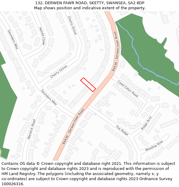 132, DERWEN FAWR ROAD, SKETTY, SWANSEA, SA2 8DP: Location map and indicative extent of plot