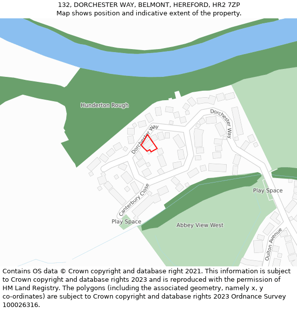 132, DORCHESTER WAY, BELMONT, HEREFORD, HR2 7ZP: Location map and indicative extent of plot