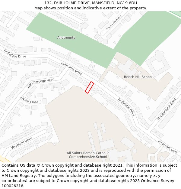 132, FAIRHOLME DRIVE, MANSFIELD, NG19 6DU: Location map and indicative extent of plot