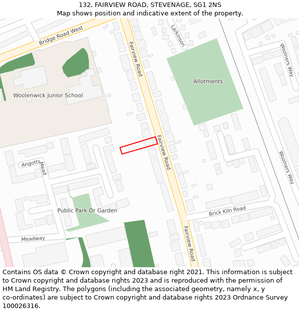 132, FAIRVIEW ROAD, STEVENAGE, SG1 2NS: Location map and indicative extent of plot