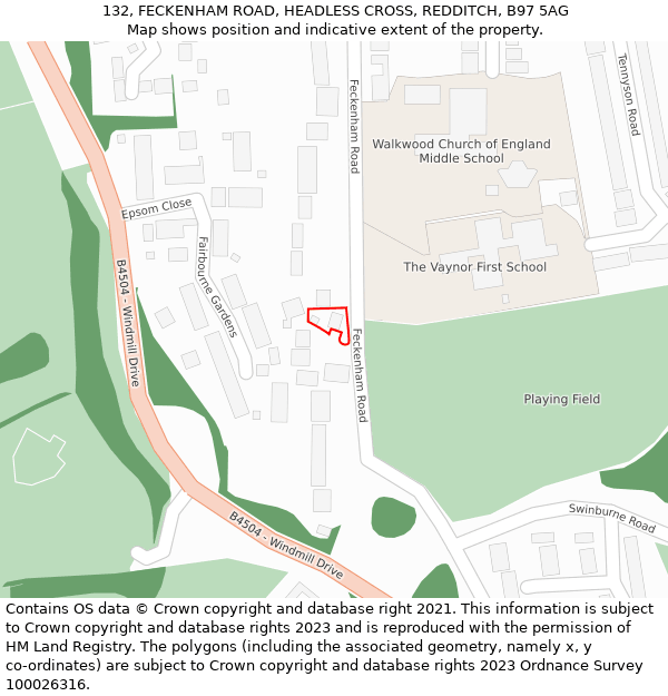 132, FECKENHAM ROAD, HEADLESS CROSS, REDDITCH, B97 5AG: Location map and indicative extent of plot