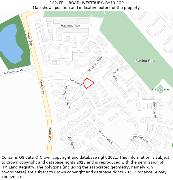 132, FELL ROAD, WESTBURY, BA13 2GP: Location map and indicative extent of plot