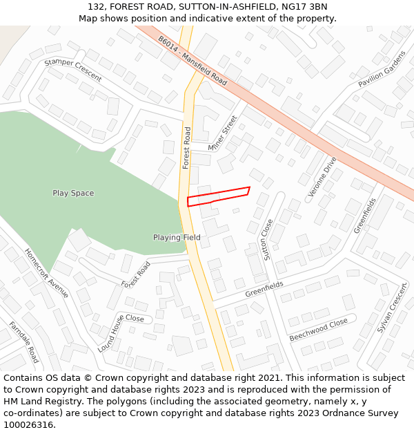 132, FOREST ROAD, SUTTON-IN-ASHFIELD, NG17 3BN: Location map and indicative extent of plot