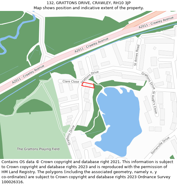 132, GRATTONS DRIVE, CRAWLEY, RH10 3JP: Location map and indicative extent of plot