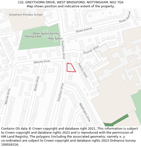 132, GREYTHORN DRIVE, WEST BRIDGFORD, NOTTINGHAM, NG2 7GA: Location map and indicative extent of plot