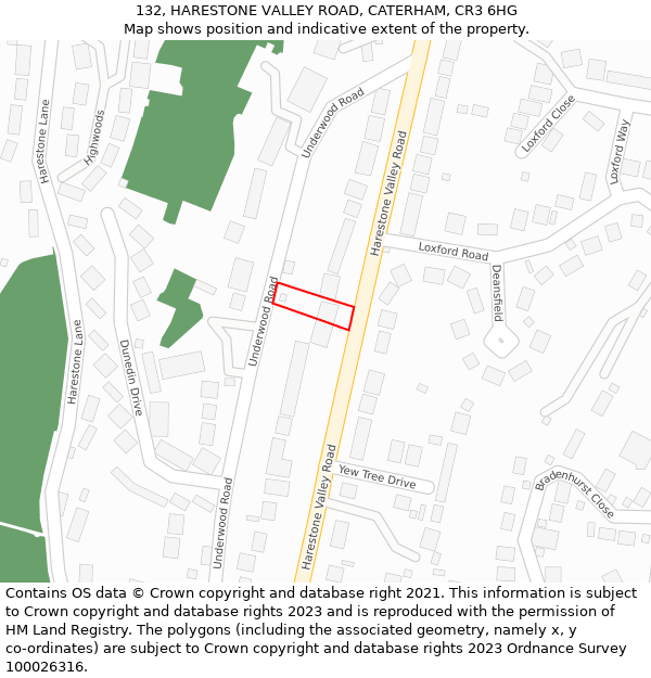 132, HARESTONE VALLEY ROAD, CATERHAM, CR3 6HG: Location map and indicative extent of plot