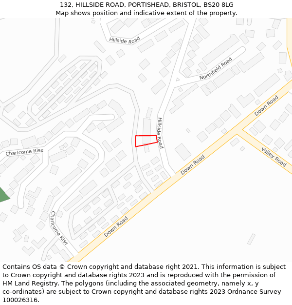 132, HILLSIDE ROAD, PORTISHEAD, BRISTOL, BS20 8LG: Location map and indicative extent of plot