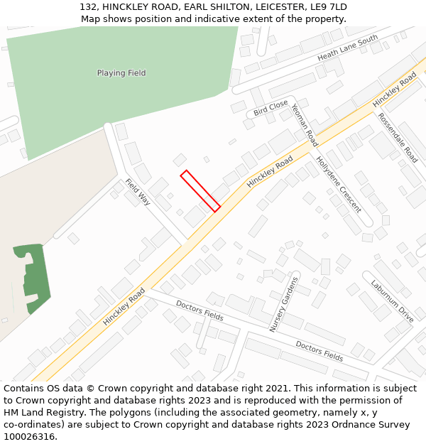 132, HINCKLEY ROAD, EARL SHILTON, LEICESTER, LE9 7LD: Location map and indicative extent of plot