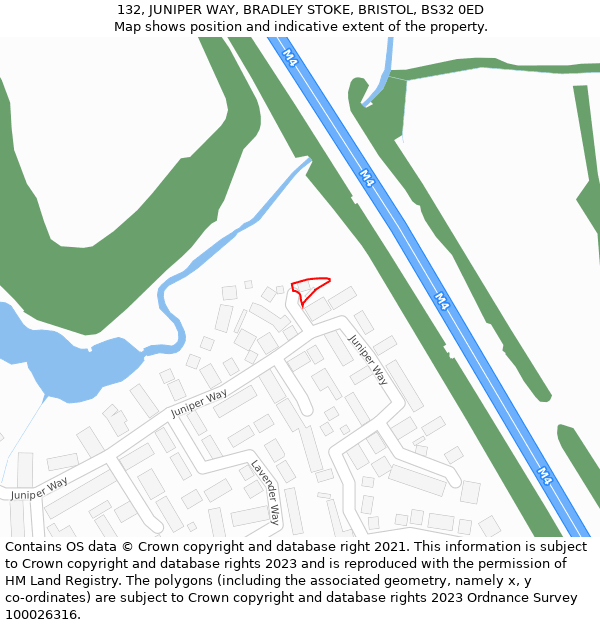 132, JUNIPER WAY, BRADLEY STOKE, BRISTOL, BS32 0ED: Location map and indicative extent of plot