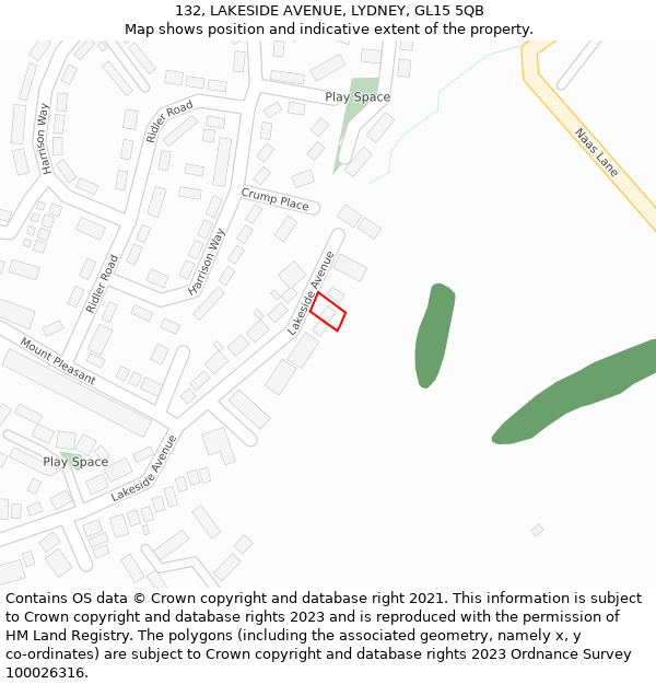 132, LAKESIDE AVENUE, LYDNEY, GL15 5QB: Location map and indicative extent of plot