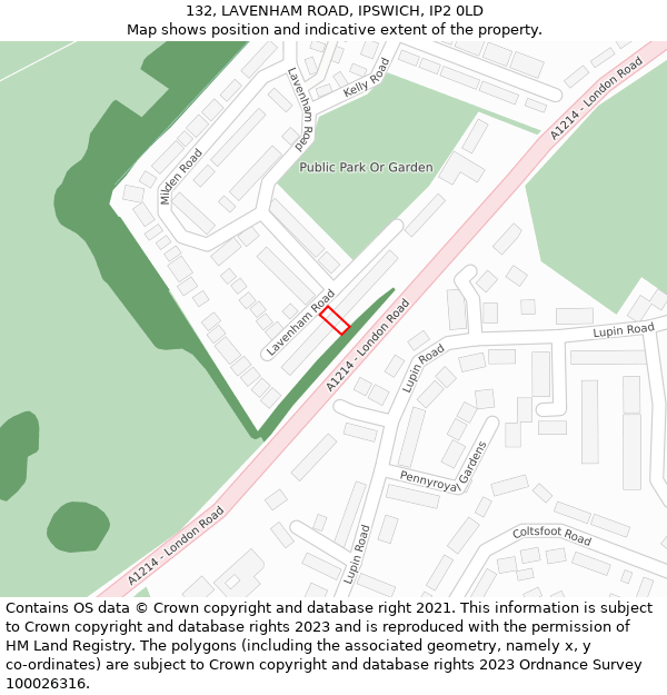 132, LAVENHAM ROAD, IPSWICH, IP2 0LD: Location map and indicative extent of plot