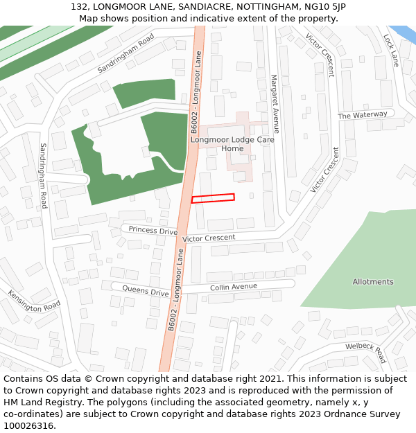 132, LONGMOOR LANE, SANDIACRE, NOTTINGHAM, NG10 5JP: Location map and indicative extent of plot