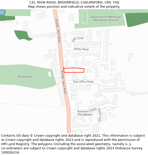 132, MAIN ROAD, BROOMFIELD, CHELMSFORD, CM1 7AQ: Location map and indicative extent of plot