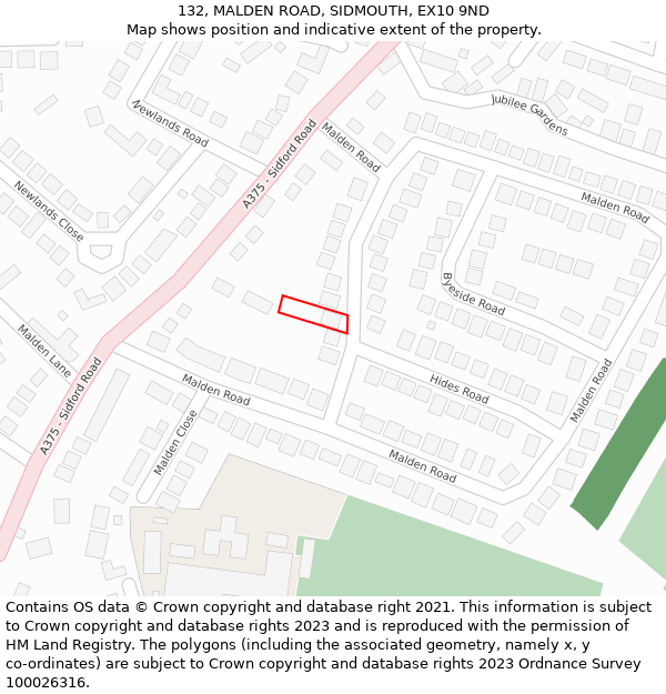 132, MALDEN ROAD, SIDMOUTH, EX10 9ND: Location map and indicative extent of plot