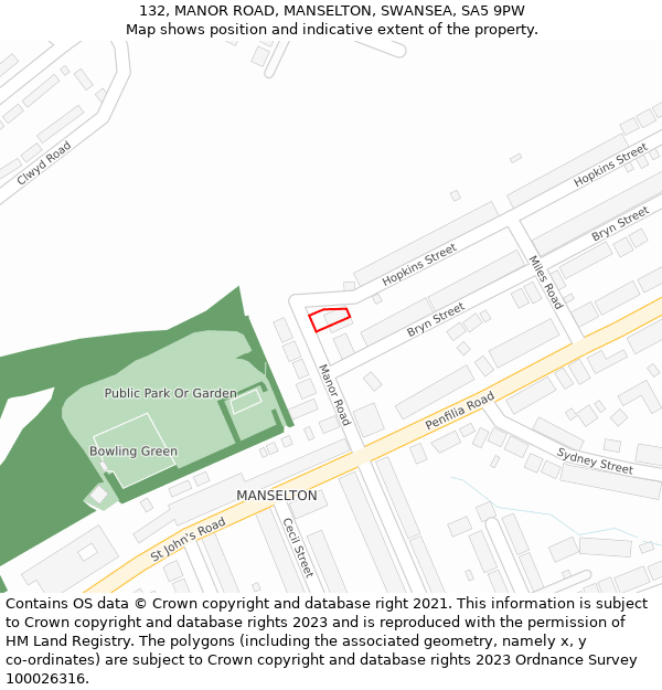 132, MANOR ROAD, MANSELTON, SWANSEA, SA5 9PW: Location map and indicative extent of plot