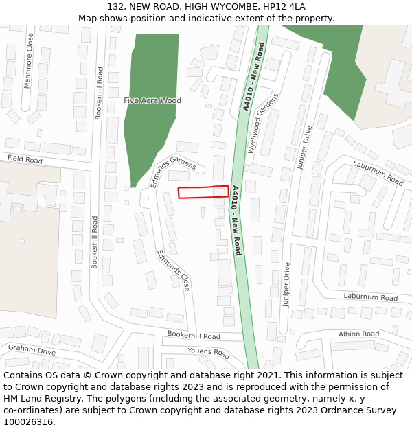 132, NEW ROAD, HIGH WYCOMBE, HP12 4LA: Location map and indicative extent of plot