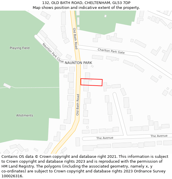 132, OLD BATH ROAD, CHELTENHAM, GL53 7DP: Location map and indicative extent of plot