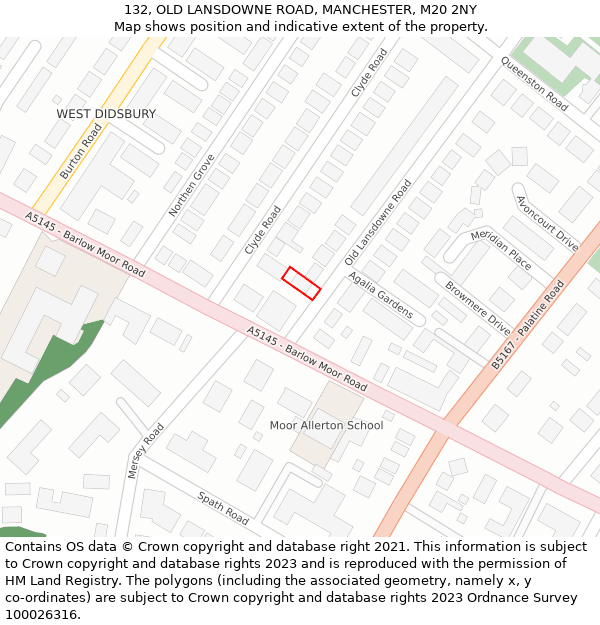 132, OLD LANSDOWNE ROAD, MANCHESTER, M20 2NY: Location map and indicative extent of plot