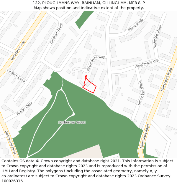 132, PLOUGHMANS WAY, RAINHAM, GILLINGHAM, ME8 8LP: Location map and indicative extent of plot