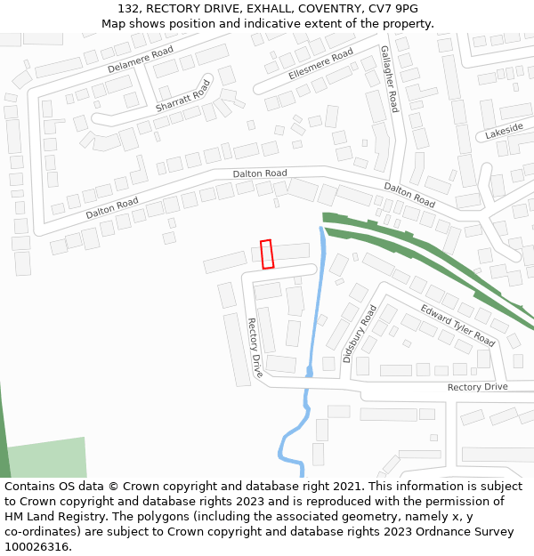 132, RECTORY DRIVE, EXHALL, COVENTRY, CV7 9PG: Location map and indicative extent of plot