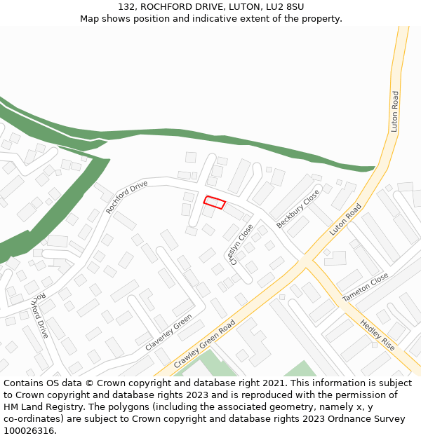 132, ROCHFORD DRIVE, LUTON, LU2 8SU: Location map and indicative extent of plot