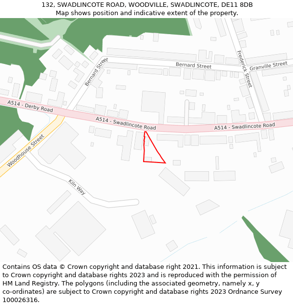 132, SWADLINCOTE ROAD, WOODVILLE, SWADLINCOTE, DE11 8DB: Location map and indicative extent of plot