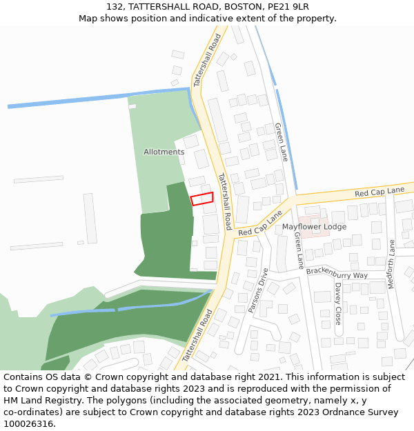 132, TATTERSHALL ROAD, BOSTON, PE21 9LR: Location map and indicative extent of plot