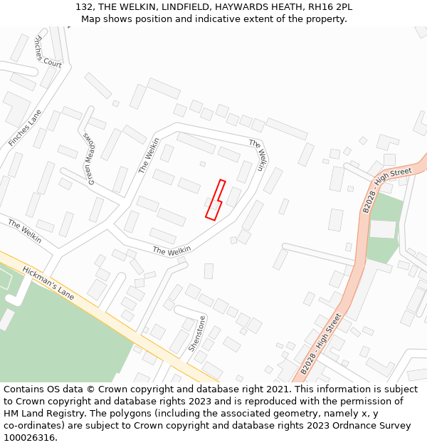 132, THE WELKIN, LINDFIELD, HAYWARDS HEATH, RH16 2PL: Location map and indicative extent of plot