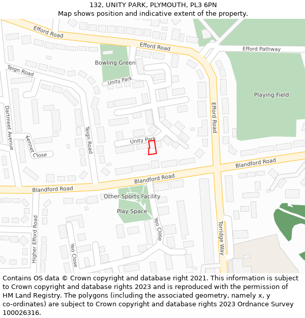 132, UNITY PARK, PLYMOUTH, PL3 6PN: Location map and indicative extent of plot