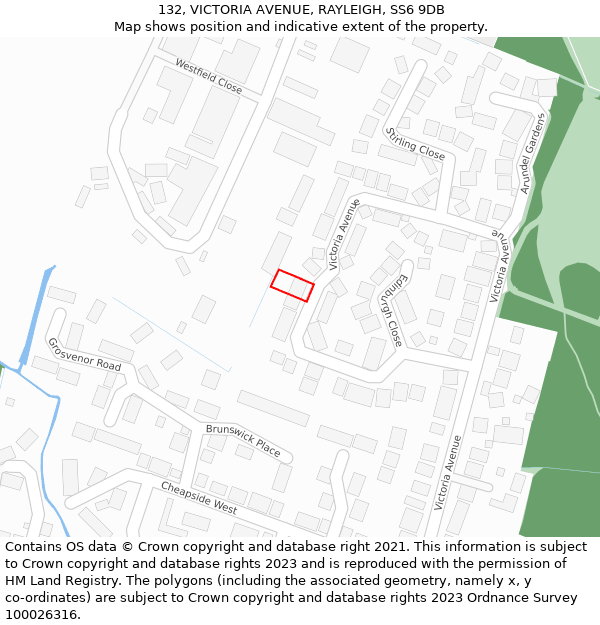 132, VICTORIA AVENUE, RAYLEIGH, SS6 9DB: Location map and indicative extent of plot