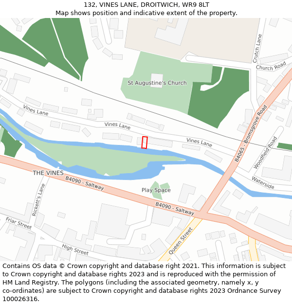 132, VINES LANE, DROITWICH, WR9 8LT: Location map and indicative extent of plot