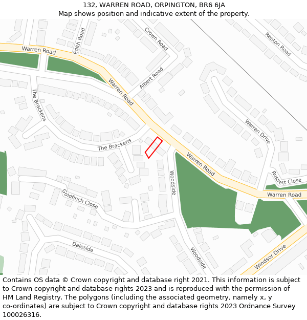 132, WARREN ROAD, ORPINGTON, BR6 6JA: Location map and indicative extent of plot