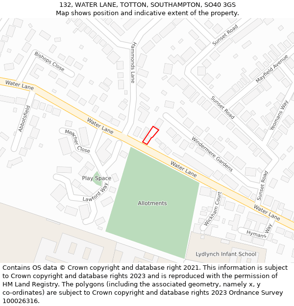 132, WATER LANE, TOTTON, SOUTHAMPTON, SO40 3GS: Location map and indicative extent of plot