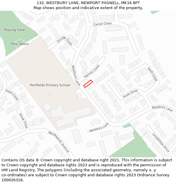 132, WESTBURY LANE, NEWPORT PAGNELL, MK16 8PT: Location map and indicative extent of plot