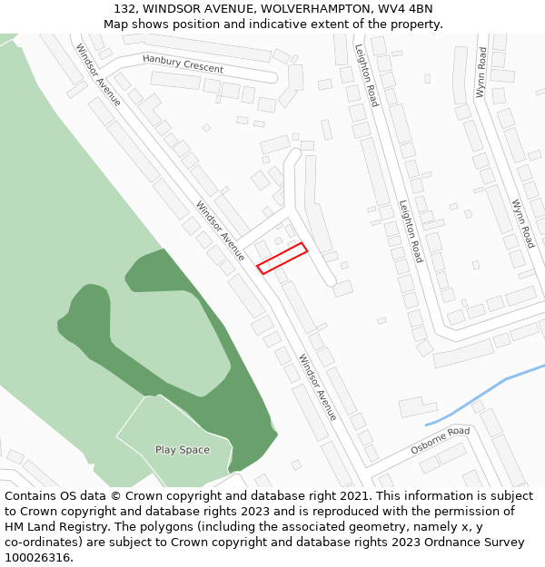 132, WINDSOR AVENUE, WOLVERHAMPTON, WV4 4BN: Location map and indicative extent of plot