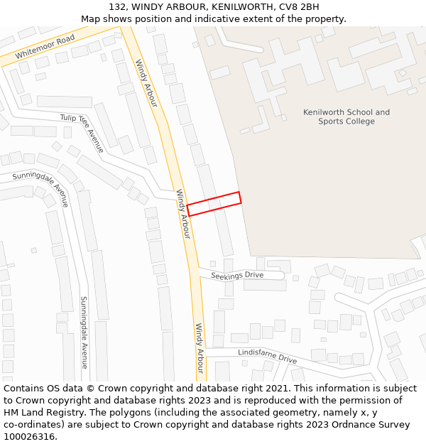 132, WINDY ARBOUR, KENILWORTH, CV8 2BH: Location map and indicative extent of plot