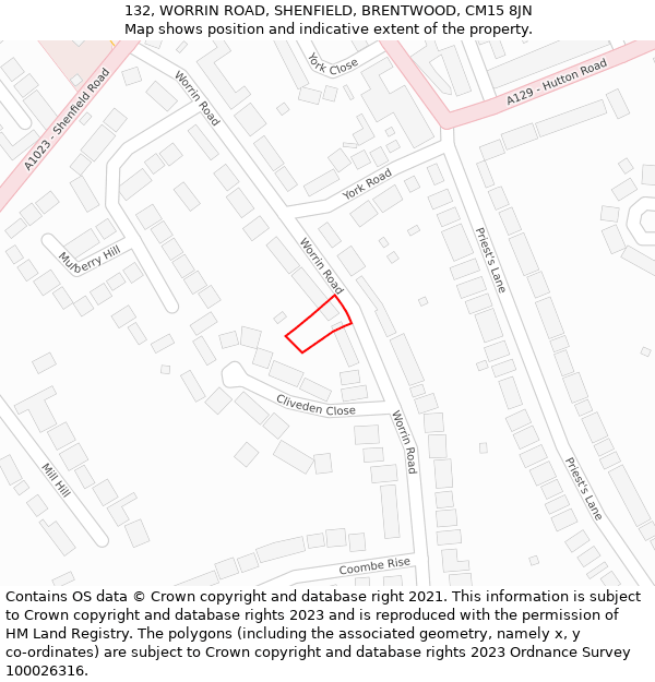 132, WORRIN ROAD, SHENFIELD, BRENTWOOD, CM15 8JN: Location map and indicative extent of plot