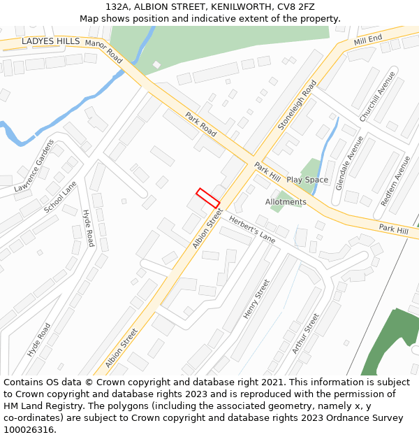 132A, ALBION STREET, KENILWORTH, CV8 2FZ: Location map and indicative extent of plot